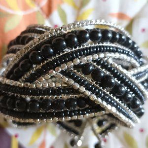Black and Silver Beaded Cuff